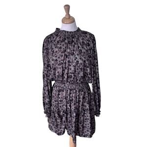 GRADE & GATHER Printed Smocked Waist Multicolor Mock Neck Mini Dress Large